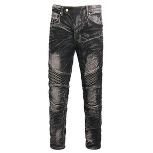 Pantalones de mezclilla de algodón para hombre negros grises calce ajustado elásticos pantalones de motocicleta punk hippie - Imagen 1 de 11