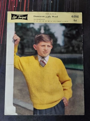 Vintage 1960's Lee Target 4 Ply 6104 Childs Jumper Knitting Pattern - Image 1 of 3
