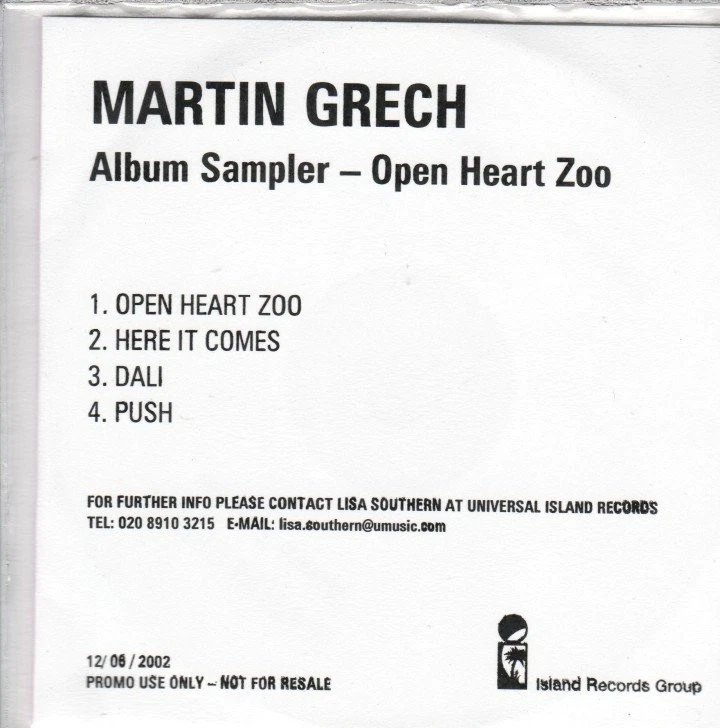 Martin Grech Open Heart Zoo CDr UK Island 2002 Promo CDr In Company Design Titel - Bild 1 von 1