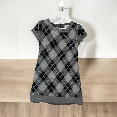 Maria Casero Girls 10 Gray Silver Plaid Knit Dress Vintage Boutique - Image 1 of 4