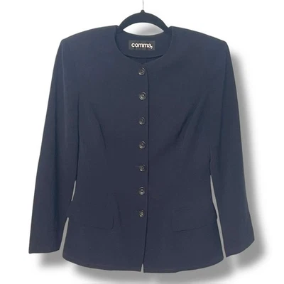 Comma, Blazer Black Shoulder Pads Buttons Collarless XS - Image 1 of 4