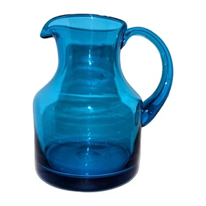 Vtg Blenko Pitcher Blown Glass Blue Jug Cerulean Small 5½" Smooth Pontil A+! - Picture 1 of 12