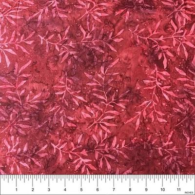 Tela de algodón Batik hojas rojas para edredón, coser | media yarda Foto 1 de 2