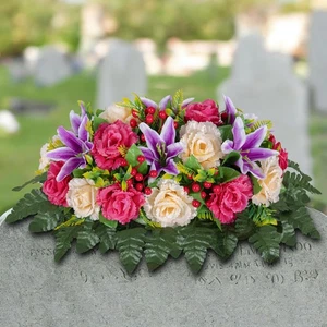 Cemetery Headstone Flower Saddle -Outdoor Grave Decorations ，Mixed of Artific... - Picture 1 of 6