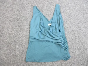 Bailey 44 Top Womens Medium Blue Ruched Draped Sleeveless V Neck Made In USA - Picture 1 of 14