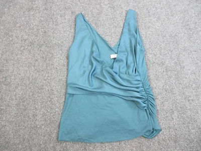 Bailey 44 Top Womens Medium Blue Ruched Draped Sleeveless V Neck Made In USA - Image 1 of 4