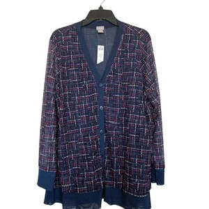 Chico’s Women’s Sz 3(XL) Tweed Mesh Cardigan Blouse Long Sleeve - Picture 1 of 7