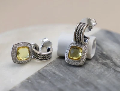 Pendientes colgantes David Yurman plata de ley 7 mm albión limón citrino con diamante Foto 1 de 4