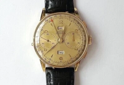 Angelus Chronodato vintage de oro macizo de 18 quilates - Cal. 217 - Triple Fecha - Cronógrafo Foto 1 de 4
