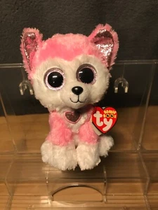 TY beanie baby boo's plush hunk pink husky dog birthday February 6 NEW With TAGS - Picture 1 of 2