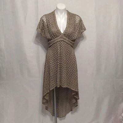Sky Brand Kathleen Sexy Taupe V-Neck Crochet Lace High Low Dress Medium NWT $220 - Image 1 of 4