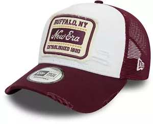 New Era Buffalo NY Patch White/Maroon Distress Trucker Cap - Picture 1 of 6