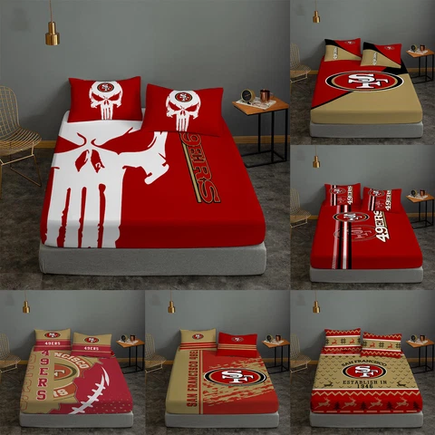 San Francisco 49ers Fitted Sheet Pillowcases 3Pcs Deep Pocket Bed Sheet Set Gift Cover