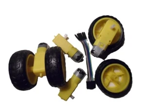 Robotic Yellow Plastic Wheels and Tires with DC 3-6V Gear Motors for a Smart Car - Picture 1 of 6