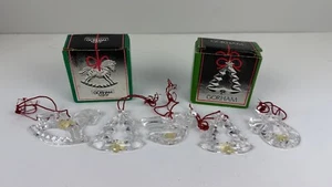 5 GORHAM Lead Crystal Christmas Ornament: 2 Trees, Snowman, Rocking Horse, Angel - Picture 1 of 7