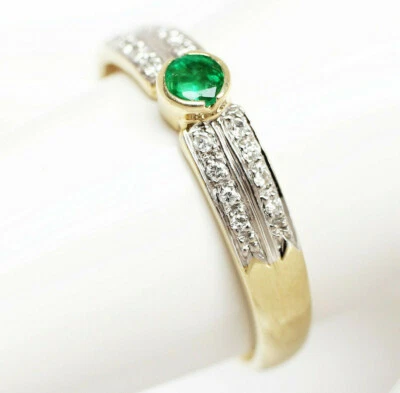 Damenring 14 Karat 585 Gold 2,58 g Gelbgold Smaragd 16 Brillanten Gr. 59 - Bild 1 von 2