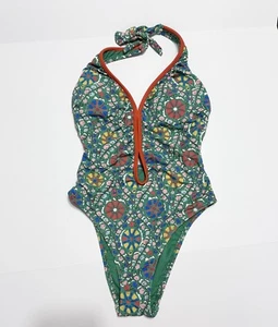 Women's Rhode Zinnia Floral Print Halter High Leg Cheeky One Piece Swimsuit NWT - Picture 1 of 16