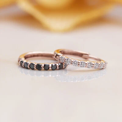 14K Gold Hoop Earrings/Minimal Diamond Hoop Earrings/Diamond Dainty Earrings - Image 1 of 4