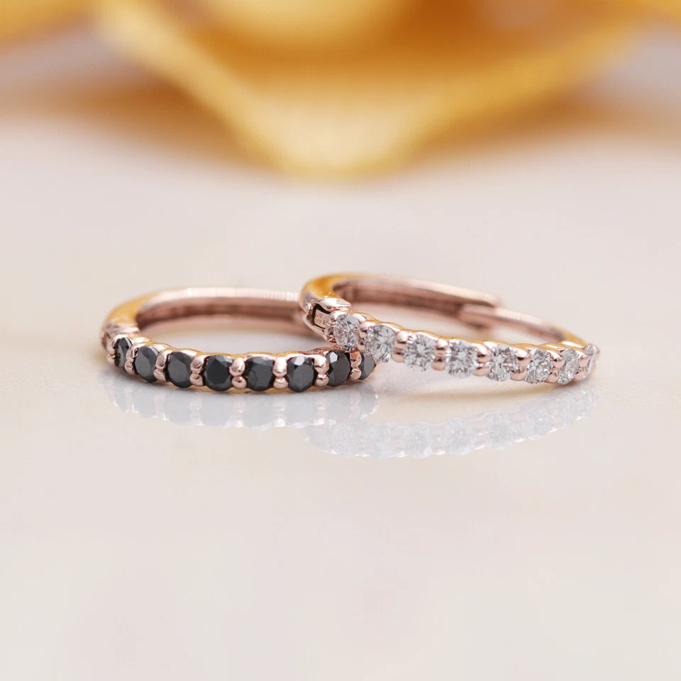 14K Gold Hoop Earrings/Minimal Diamond Hoop Earrings/Diamond Dainty Earrings - Image 1 of 4