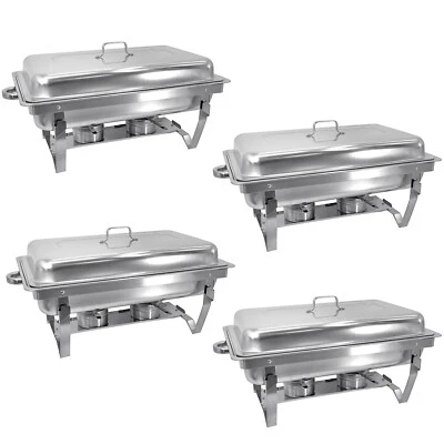 4 Pack Chafing Dish Stainless Steel 8QT Chafer Complete Sets for Party Catering - Image 1 of 4