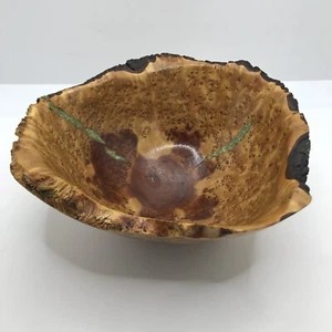 Juniper  Burl Bark Wood turquoise inlaid Bowl.Shangrila Woodworks.Studio.6” - Picture 1 of 10