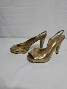 Nine West Gold 4 In. Heels Womans 7 1/2 M Used lot#1510 - Picture 1 of 6