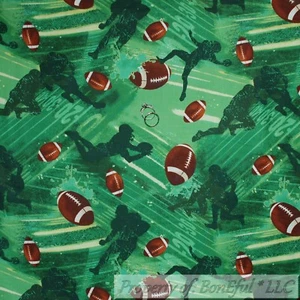 BonEful FABRIC FQ Cotton Quilt Green Grass Field Football Soccer Boy Sport Camp - Picture 1 of 12