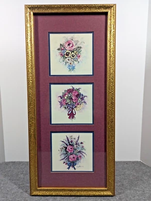 Vintage HomeCo Peggy Abrams Watercolor Floral Bouquets Maroon & Ornate Gold - Image 1 of 3