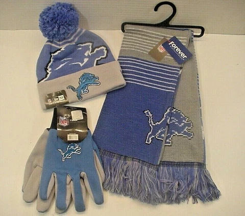 NFL Fan Apparel Detroit Lions Logo Scarf Cap Gloves Knit Authentic (DLWZ Cover