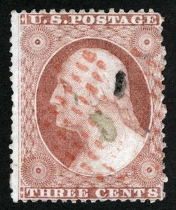 US Sc 25 Rose Red 3¢ Type I Grid of Red Dots Cancel  - Picture 1 of 1