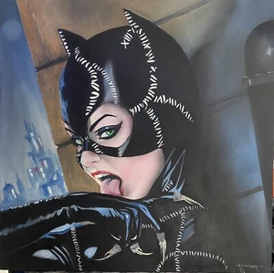 CATWOMAN Michelle Pfeiffer, 24x24 Ölgemälde auf Leinwand von Arsenio Echevarria - Bild 1 von 4