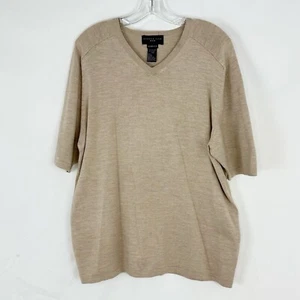 August Silk Men’s Large Stretch Silk V Neck Pullover Beige - Picture 1 of 11