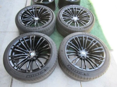 BMW M5 OEM FACTORY 19" WHEELS RIMS GLOSS BLACK 650i MICHELIN TIRES READ BELOW - Image 1 of 4