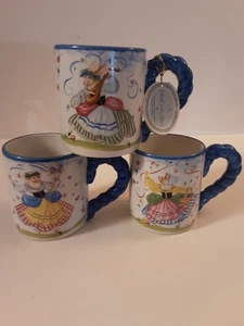Vtg Pamela Silin Palmer For Enesco Mugs Set Of 3 Rabbit, Pig, Sheep Dancing - Picture 1 of 13