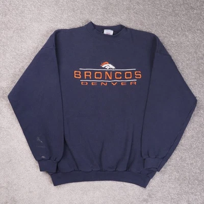 Sudadera Vintage Logo 7 Años 90 Denver Broncos Azul Grande Peso Pesado Cuello Redondo Foto 1 de 4