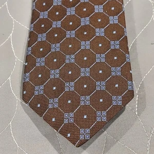 Brooks Brothers Italian Silk Tie BROWN BLUE Geometric Squares Diamonds NWT - Picture 1 of 10
