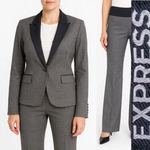 EXPRESS 2-Pcs Solid Gray Women's Suit Blazer Jacket Sz 12 Pants EDITOR 34X33 - Picture 1 of 19