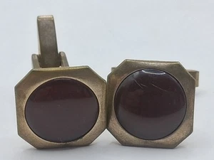 Vintage Manschettenknöpfe rot Glas goldfarben Markenlos - Bild 1 von 3