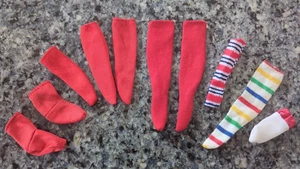 Vintage Barbie Ken rote Socken Set rot kniehoch Knöchel 3 Paar & Einzelstreifen Mix - Bild 1 von 9