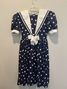 Vintage Navy Blue White Polka Dot Sailor Dress Monday’s Child Girl’s Size 6 - Picture 1 of 12