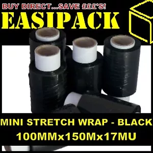 45 Rolls MINI Stretch Wrap Hand Pallet Cling Film - 100mm x 150m x 17Mu (BLACK) - Picture 1 of 1