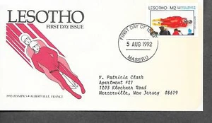 LESOTHO 1992 FIRST DAY COVER OLYMPICS BARCELONA & ALBERVILLE TWO-MAN LUGE - Picture 1 of 1