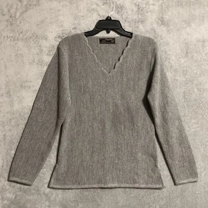 Arte Vivo Miguelito Alpaka Pullover Damen Large grau Jakobsmuschel V-Ausschnitt Peru - Bild 1 von 9