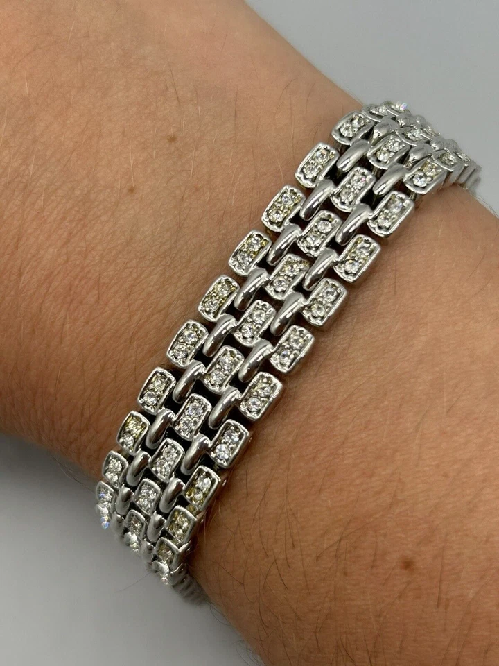 "Brazalete Nolan Miller Glamour Cristal Estrás 12 mm Ancho 7"" Tono Plata" Foto 1 de 4
