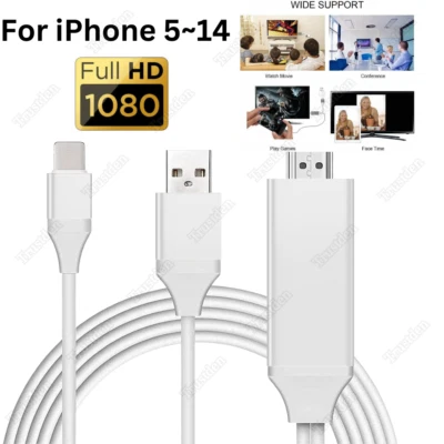 1080P HDMI Mirroring AV Cable Phone to TV HDTV Adapter For iPhone 14 13 12 11 XR - Image 1 of 4