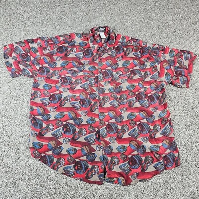 Impact Shirt Mens XL Red Silk Abstract Colorful Artist All Over Print 90s Party - Image 1 of 4