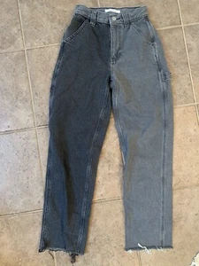 PacSun 23 Black Gray Two-Tone High Waisted Raw Hem Carpenter Pants Denim Jeans - Picture 1 of 9