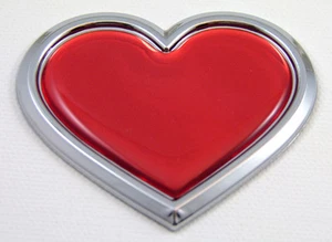 Chrome with Red HEART Chrome Emblem Car Decal 3D Sticker Badge Bumper - Imagen 1 de 1