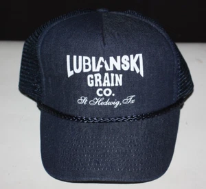 De colección Lubianski Grain Co. St. Hedwig, Texas Snapback Camionero Sombrero Malla Cuerda Denim - Imagen 1 de 12