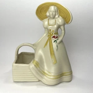 Hull Pottery Southern Belle Lady Yellow Hat Basket Ceramic Planter - Picture 1 of 9